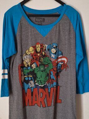 Marvel Superheros Baseball Shirt Size Medium Long Tunic or Sleep Shirt Iron Man